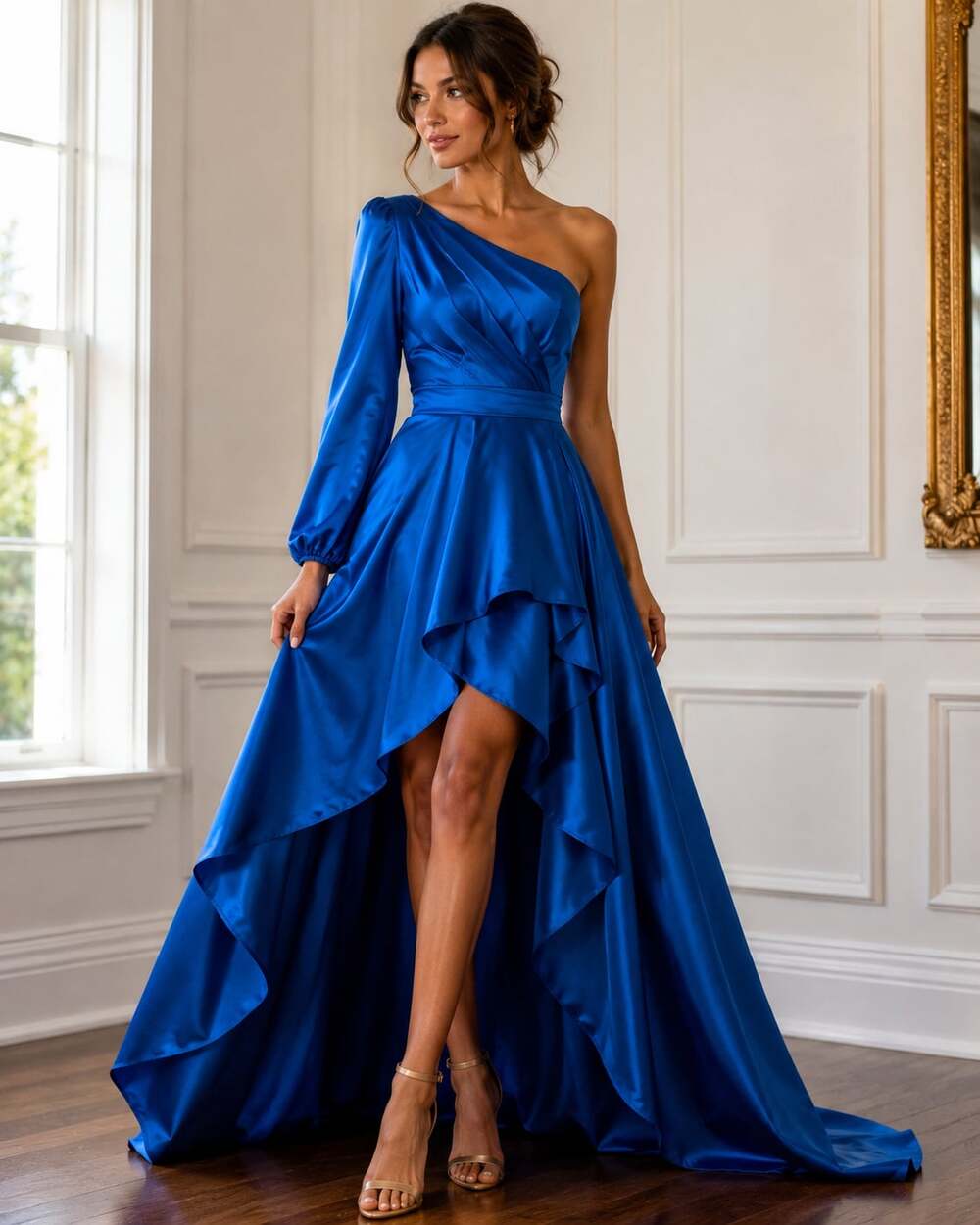 Mac Duggal One Shoulder High Low Gown in Royal Blue, Size 0